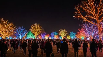 En lysfest med et variert utvalg av fargerike lys og dekorasjoner, mennesker som går rundt og nyter atmosfæren.