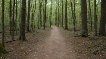 En kort og enkel sti gjennom en skog.