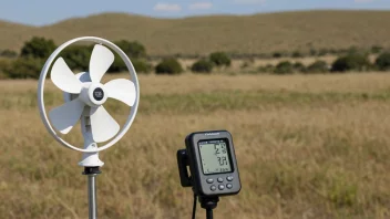 Et anemometer med en vindskala i bakgrunnen.