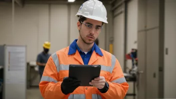 En person som følger sikkerhetsprotokoller på arbeidsplassen.