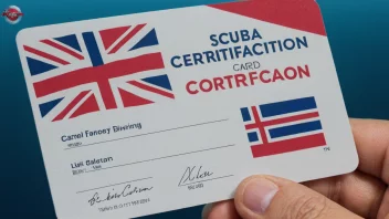 Et dykkecertifikat med norsk flagg i bakgrunnen