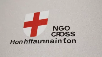 En logo av en ikkestatslig organisasjon (NGO) med et rødt kors eller et lignende symbol, som indikerer humanitært arbeid.