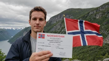 En person som holder et tillatelsesbevis med et norsk flagg i bakgrunnen, som symboliserer nødvendigheten av et tillatelsesbevis for å arbeide eller drive virksomhet i Norge.