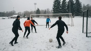 Mennesker som spiller snøfotball i et vinterlandskap