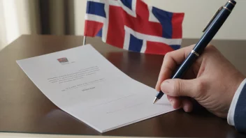 En person som signerer et dokument på en pult med en penn.