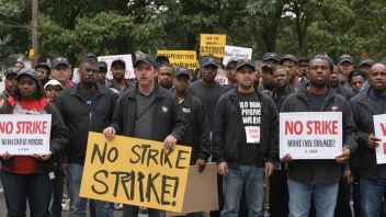 En gruppe arbeidere som protesterer mot streikforbud