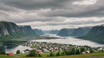 Et pittoreskt norsk landskap med en liten bosetning