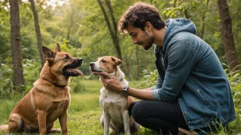 En person med en hund i en naturlig setting, som illustrerer begrepet hundesinn.