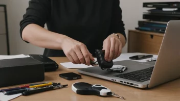 En person fjerner personlige gjenstander fra en arbeidsplass, noe som symboliserer handlingen å avpersonliggjøre.