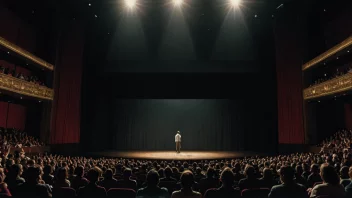 Et bilde av en teater med en scene og publikum, som viser viktigheten av teaterkunstutvikling.