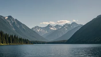 Et fredelig bilde av en innsjø med en liten fiskebåt, omgitt av fjell og frodig vegetasjon.