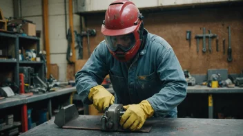 En metallskjærer i arbeid på en fabrikk.