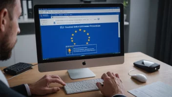 En person leser EU-direktivet om databeskyttelse på en dataskjerm