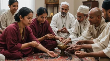 En fargerik og levende illustrasjon av mennesker fra ulike minoritetsreligioner som kommer sammen i enhet og feiring.