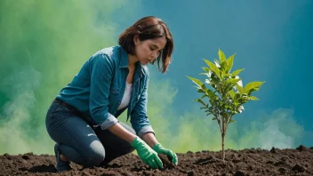 En person planter et tre i et forurenset område, som symboliserer prosessen med miljødestabilisering.