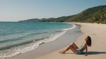 En fredelig strandscene med en person som nyter sin fritid, gir en følelse av frihet og avslapning.