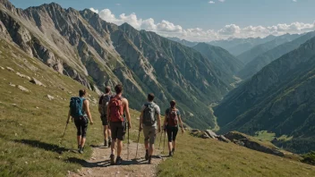 En gruppe mennesker som vandrer i fjellet.