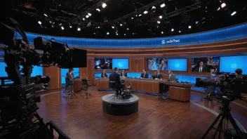 Et TV-studio med flere kameraer og et live publikum.