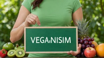 En person som promoterer veganisme med et skilt og en sunn bakgrunn.