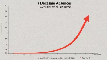 En graf som viser en nedgang i fravær over tid, med en rød pil som peker nedover.