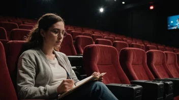 En filmvurderer sitter på kino og tar notater mens han ser på en film