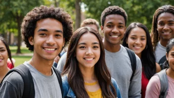 En gruppe studenter fra ulike bakgrunner samlet på campus