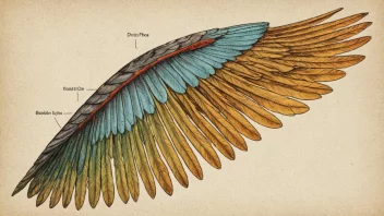 Et bilde av en fugls vinge, som viser de primære flygefjærene.