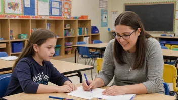 En spesialpedagog som arbeider med en elev med spesielle behov i et klasserom.