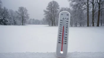 Et termometer som viser en lav temperatur, med en bakgrunn av et kaldt rom eller et vinterlandskap.