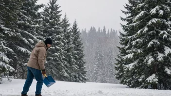 En person som holder en snøspade, klar til å rydde opp i snøen.