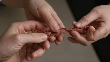 En person som tviner to tråder sammen for å lage en tykkere tråd