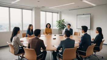 En gruppe mennesker sitter rundt et bord og diskuterer språkutvikling.