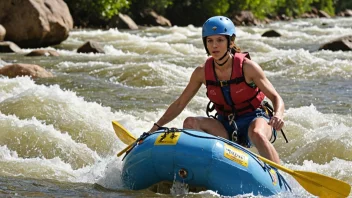 En person som deltar i en ekstrem sport, som klatring eller rafting, i et vakkert utendørs miljø.