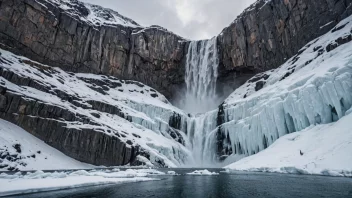 Et frosset fossefall i et norsk vinterlandskap.