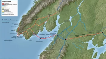 Et bilde av et norsk tognett med en fremhevet seksjon merket 'tognett'.