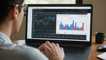En person som analyserer data på en dataskjerm med en graf som viser endringer over tid