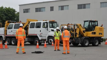 En veiopprydningsstasjon med arbeidere og utstyr.