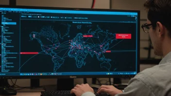 En person er vist foran en dataskjerm med et nettverksdiagram. Diagrammet viser en rød linje som indikerer begrenset kapasitet, og illustrerer begrepet informasjonskapasitet.