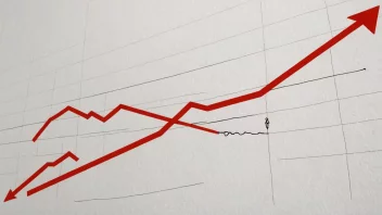 En graf som viser en økning i leiepriser over tid, med en rød pil som peker oppover.