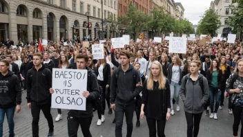 En studenterdemonstrasjon i Oslo, med en stor gruppe studenter som holder skilt og bannere.