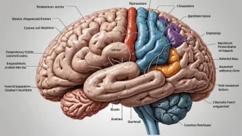En illustrasjon av menneskehjernen med ulike seksjoner og nevronforbindelser merket.