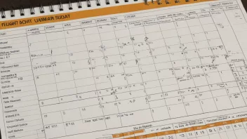 Et bilde av en flyplanleggingsskjema eller kalender med flyinformasjon og mannskapsoppdrag.