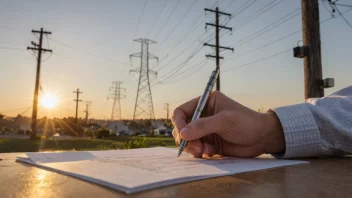 En person som signerer en elektrisitetskontrakt, som symboliserer avtalen mellom kunden og elektrisitetsleverandøren.