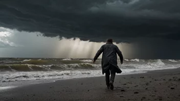 En person som kjemper for å gå gjennom et stormfullt vær.