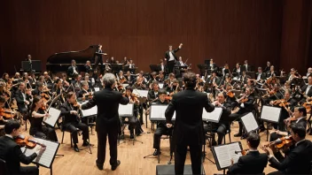 Et stort symfoniorkester som opptrer på scenen i en konsertsal