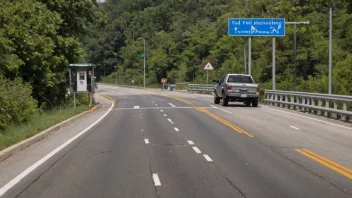 En tollbod på en motorvei med et skilt som viser 'tollpunkt' på norsk.