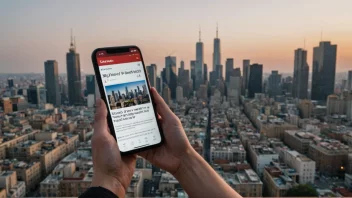 En person leser en nyhetsoppsummering på telefonen sin, med en bysilhuett i bakgrunnen.