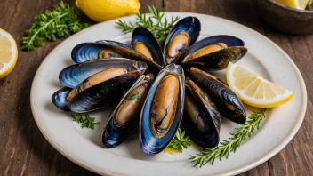 En blåmussel på en tallerken, klar til å spises