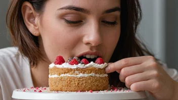 En person spiser små biter av en kake