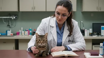 En veterinær undersøker en katt i et laboratorium.